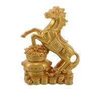 POPETPOP Estatua de Caballo del Año Chino en Resina Dorada de 18 CM, Figura Decorativa para Oficina y Hogar, Adorno Feng Shui para Buena Fortuna y Bendiciones