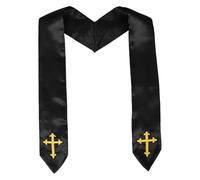 POPETPOP Estola Negra Tradicional con Bordado Artesanal de Cruz para Sacerdotes en Misas y Bautismos, Comodidad y Diseño Clásico para Hombres y Mujeres