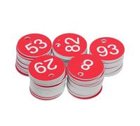 POPETPOP Etiquetas Numéricas de Plástico Rojo y 1-100, Disco Numerado Resistente con Orificio para Organización Industrial y Comercial, Sistema de Almacenamiento y Marcado Fácil