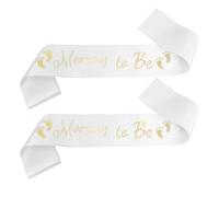 POPETPOP Faja para Futura Mamá Blanca Texto Dorado Mummy To Be 2 Piezas Cinta de Satén Ajustable para Shower y Sesión de Fotos de Maternidad Accesorio Decorativo para Fiesta de Embarazo
