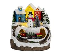POPETPOP Figura de Casa Navideña Iluminada en Resina con Tren y Sonido Ambiental, Adorno Rústico para Mesa en Navidad y Hogar Festivo