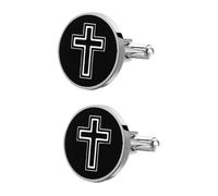 POPETPOP Gemelos Masculinos Cruzados de Acero para Camisa, 1 Par Negro Pulido, Gemelos Decorativos de Moda para Bodas y Ropa Formal