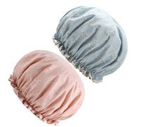 POPETPOP Gorros Impermeables de Baño para Mujer 2 Piezas Doble Capa Estampado Flores en Tonos Rosa y Azul, Protección contra Humedad en Ducha y Spa