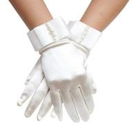 POPETPOP Guantes de Novia Cortos de Satén Blancos, Accesorios para Vestido de Boda, Guantes de Vestir para Mujer, Ideales para Bodas y Fiestas Formales