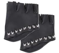 POPETPOP Guantes sin Dedos para Mujer de Piel Sintética PU Negros, Estilo Punk, Ligeros y Flexibles, Ideales para Fiestas de Disfraces y Cosplay