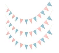 POPETPOP Guirnalda Banderines Triangulares Papel Purpurina en Rosa Perlado y Azul Claro 12 Unidades por Tira 3 Tiras por Paquete Decoración para Showers Fiestas Revelación y Cumpleaños