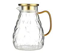 POPETPOP Jarra Grande de Vidrio Resistente al Calor para Agua Fría y Jugos Tetera con Filtro y Diseño de Doble para Refrigerador y Uso Directo Calor