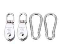 POPETPOP Juego de 4 Poleas M25 de Acero Inoxidable con Rueda Giratoria y Hebilla de Resorte M8, Resistentes al Calor y Deslizamiento Flexible para Elevación y Carga Segura