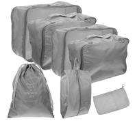 POPETPOP Juego de 7 Bolsas Organizadoras de Viaje Tela Oxford Color Gris Claro Cubos de Embalaje para Maleta Bolsa de Almacenamiento para Ropa y Zapatos Organizador Portátil para