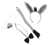 POPETPOP Juego de Accesorios para Disfraz de Burro Gris 4 Piezas Diadema Orejas y Nariz para Halloween Carnaval y Fiestas Infantiles Disfraz de Burro Adultos
