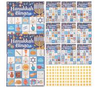 POPETPOP Juego de Bingo de Janucá para 24 Personas Tarjetas de Papel Temáticas de Janucá Suministros para Fiesta Juego de Cartas para Reuniones Familiares y Celebraciones