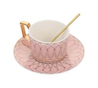POPETPOP Juego de Tazas de Café de Cerámica Estilo Europeo con Plato | Acabado Retro y Delicado, Borde Suave con Asa Cómoda, Adecuado para Café con Leche y Chocolate