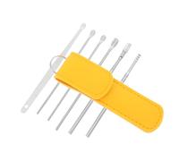 POPETPOP Kit de 6 Piezas para Limpieza de Oídos con Removedores de Cerumen de Acero Inoxidable, Diseño Ergonómico y Portátil con Estuche Amarillo para Uso en Casa y Oficina