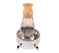 POPETPOP Kit de Brocha de Afeitar y Cuenco de Jabón para Hombre, Set de Afeitado 2 Piezas, Acero Inoxidable, Cerdas Suaves de Nylon, Uso Facial y Cuidado Barba