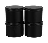POPETPOP Latas de Aluminio Negras Redondas de 120 Ml para Té y Dulces, Pack de 4 Piezas con Tapa de Madera, Uso Versátil para Almacenamiento y Decoración del Hogar