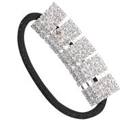 POPETPOP Lazo Elástico Pelo Gemas de Imitación de Tela y Cristal, Banda Cabello Plata, 4 Piezas, Elástica y Elegante para Niñas en Fiestas de Cumpleaños