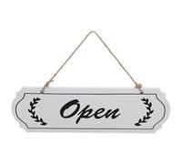 POPETPOP Letrero de Madera Blanco y Diseño Minimalista Elegante para Puerta Cuerda de Yute, Cartel Abierto Cerrado Instalación Colgante Fácil para Tiendas y Cafés