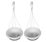 POPETPOP Macetas Colgantes Pequeñas de Plástico para Plantas y Flores Juego de 2 con Orificio de Drenaje Soportes Colgantes y Base Incluida para Interior y Exterior Adecuado para Balcón y