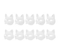 POPETPOP Máscaras de Pulpa de Papel DIY 10 Piezas para Pintar, 5 Máscaras de Felino y 5 de Animal Astuto, Semimascarillas Faciales Caseras para Fiestas de Halloween, Manualidades