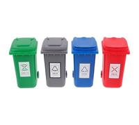 POPETPOP Mini Bote de Basura para Escritorio con Tapa Set de 4 Colores Rojo Verde Azul Gris Cubo Pequeño de Plástico para Encimera Organizador Portátil para Oficina Cocina y