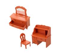 POPETPOP Miniature Dollhouse Vanity Table with Mirror and Stool Compact Mini Vanity Desk For Dollhouse Bedroom Decoration Miniature Makeup Furniture Accessory