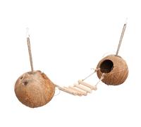 POPETPOP Nido de Ave con Escalera de Madera y Cáscara Natural para Pequeños Animales, Fácil de Instalar, Mantiene Pies Saludables Dentro la Jaula