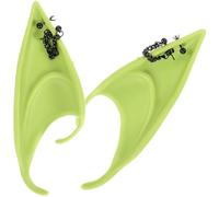 POPETPOP Orejas de Hada para Cosplay en Color Verde Manzana, Accesorio Decorativo Cadena Negra y Gemas de Imitación, Ideales para Fiestas, Carnaval y Sesiones Fotográficas