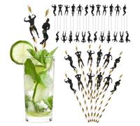 POPETPOP Pajitas de Papel Doradas para Beber Adornos Musculosos para Fiesta, 12 Unidades 12 Palitos Decorativos para Despedidas de Soltero y Eventos Temáticos de Ejercicio