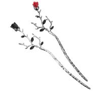 POPETPOP Palitos Cabello Mujer 2 Piezas Flor de Rosa Metálica Horquillas para Moños Diseño Clásico en Plata y Negro Accesorios para Peinar Cabello Largo Uso Diario y Ocasiones