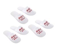 POPETPOP Pantuflas de Tela Desechables para Boda y Fiesta Zapatillas de Punta Cerrada Color Rojo Letras Doradas 3 Pares para Invitadas y Madrinas Calzado Cómodo Antideslizante para