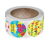 POPETPOP Pegatinas Adhesivas de Cumpleaños 500 Piezas en 1 Rollo Redondas de 1 Pulgada Fáciles de Despegar y Adhesivas Firmemente para Decoración Festiva y Obsequio