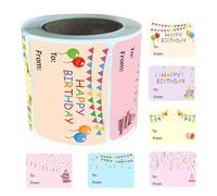 POPETPOP Pegatinas de Cumpleaños Adhesivas para Regalos y Aulas, Rollo de 200 Etiquetas Autoadhesivas de Feliz Cumpleaños, Coloridas y Resistentes para Decoración de Fiestas y Oficina