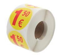 POPETPOP Pegatinas de Precio Autoadhesivas Redondas 1,50 € Neón, Papel Resistente, 500 Etiquetas por Rollo, Suministro para Supermercados y Tiendas Minoristas