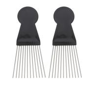 POPETPOP Peines Afro para Hombre de Acero Inoxidable Negro, 2 Piezas, Diseño Cómodo y Seguro Cuero Cabelludo, Ideales para Peluquería Masculina