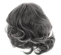 POPETPOP Peluca Sintética Corta y Media Gris para Mujeres Mayores Peluca Gris Plateado Tejido Transpirable para Cosplay y Uso Diario Versátiles