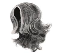 POPETPOP Peluca Sintética Gris Corta y Rizada Para Mujer, Peluca De Cosplay Para Personas Mayores, Tono Gris Claro, Cómoda y Transpirable, Adecuado Para Fiesta De Halloween y Uso Diario