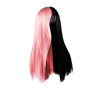 POPETPOP Peluca Sintética Larga Mitad Negra Mitad Rosa, Tamaño Mediano, Resistente al Calor, para Mujer, Uso Diario y Cosplay, Peluca Recta Degradada