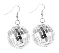 POPETPOP Pendientes Colgantes De Bola De Discoteca Brillantes, Estilo Disco Retro, Metal Plateado, Para Mujer Fiestas y Noche, Accesorios Llamativos y Originales