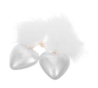 POPETPOP Pendientes Colgantes de Bola de Pelo con Forma de Corazón y Perlas Sintéticas Plata de Aguja Diseño Tierno para Mujer Accesorios Versátiles para San Valentín y Uso Diario