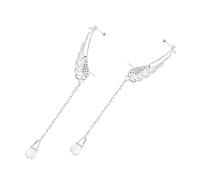 POPETPOP Pendientes De Alas De Ángel Colgantes De Aleación Plateada Cristales Brillantes, Pendientes Para Mujer Fiesta y Graduación, Diseño Cadena y Borlas, Accesorios Elegantes