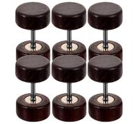 POPETPOP Pendientes de Botón para Hombre de Imitación de Dilatación Forma de Mancuerna Madera y Acero Inoxidable Tamaño Pequeño 8 MM Color Marrón Pack de 6 Piezas para Uso Casual y