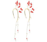 POPETPOP Pendientes de Clip para Mujer sin Perforación Colgantes Borlas Rojas Cristal Brillante Artesanía Tejida a Mano Joyería Ligera para Fiesta Boda y Cosplay
