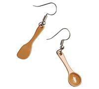 POPETPOP Pendientes de Gancho para Oreja Hechos a Mano, Pendientes Divertidos Forma de Mini Cuchara y Espátula, Alambre Ligero, Color Café, Joyas Originales para Mujer, Obsequio Adecuado