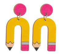 POPETPOP Pendientes de Profesora Geométricos Colgantes de Madera Forma de Lápiz de Madera Pendientes para Maestras Acción de Gracias Únicos para Mujeres