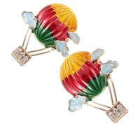 POPETPOP Pendientes Mujer Coloridos con Forma de Globo Aerostático Esmalte y Circonitas Pequeños Pendientes de Botón de Aleación de Zinc Accesorios de Moda para Mujer