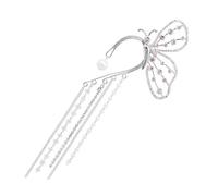 POPETPOP Pendientes Trepadores Largos Borlas De Aleación Para Mujer, Ear Cuffs Sin Perforación, Estilo Elegante Para Fiestas y Banquetes, Tamaño Único, Color Plateado