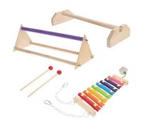 POPETPOP Perca de Madera Multifuncional para Pájaros Xilófono Arcoíris, Soporte de 3 Piezas para Aves de Corral, Juguete para Gallinas y Loros, Accesorio Natural para Jaulas y Actividad