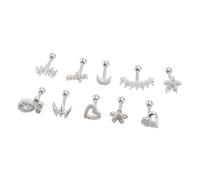 POPETPOP Piercings Orejas y Labios De Circonita, Pasadores Para Hueso De Oreja, Unisex, Acero Inoxidable Plateado, 10 Piezas Multifuncionales Para Fiestas y Uso Diario