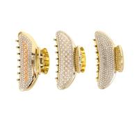 POPETPOP Pinzas Cabello de Garra Doradas Perlas y Gemas de Imitación Juego de 3 Piezas Pinzas Grandes de Plástico Resistentes para Cabello Grueso Accesorios Elegantes para Peinados