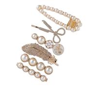 POPETPOP Pinzas Cabello Perlas y Plumas, Set de 6 Piezas Pequeñas, Aleación Ligera Resistente, para Mujeres y Niñas, Uso Diario y Peinados Elegantes